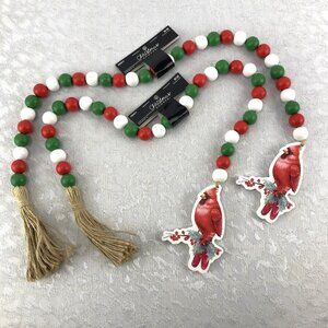 The Christmas Shoppe Wood and Jute 33” Bead Garlands with Cardinal & Tassel NWT